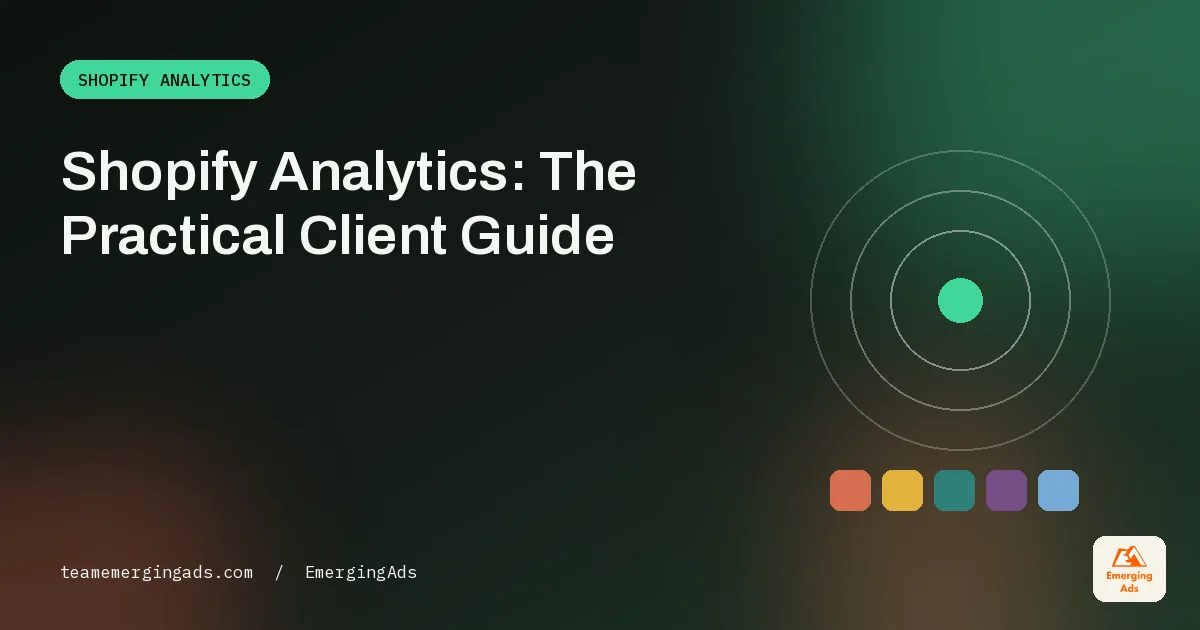 Shopify analytics guide cover showing a store revenue dashboard with KPI tiles and charts