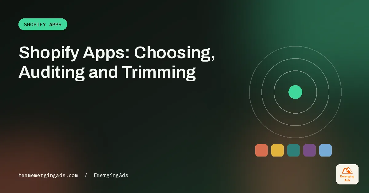 Shopify apps guide cover showing how to choose, audit and trim an app stack