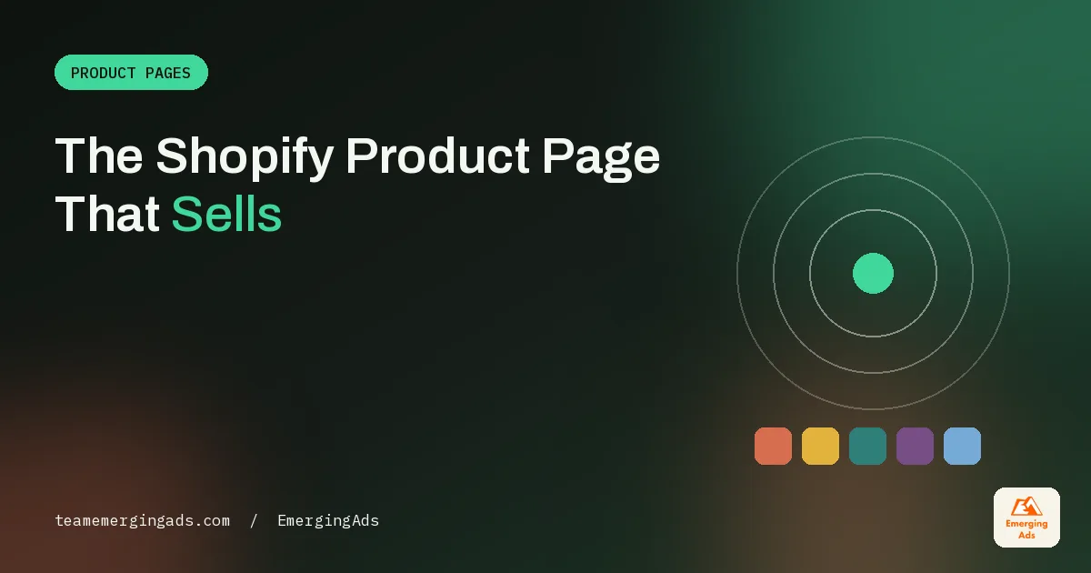 Cover image for the Shopify product page build guide showing the headline The Shopify Product Page That Sells